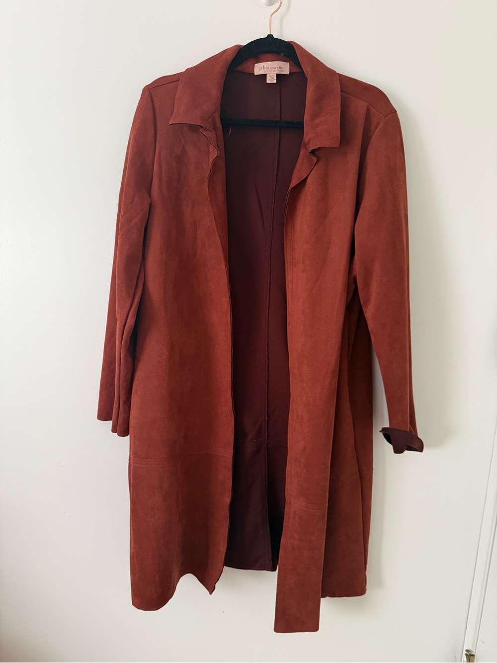 Philosophy Open-Front Rust Suede Trench Coat